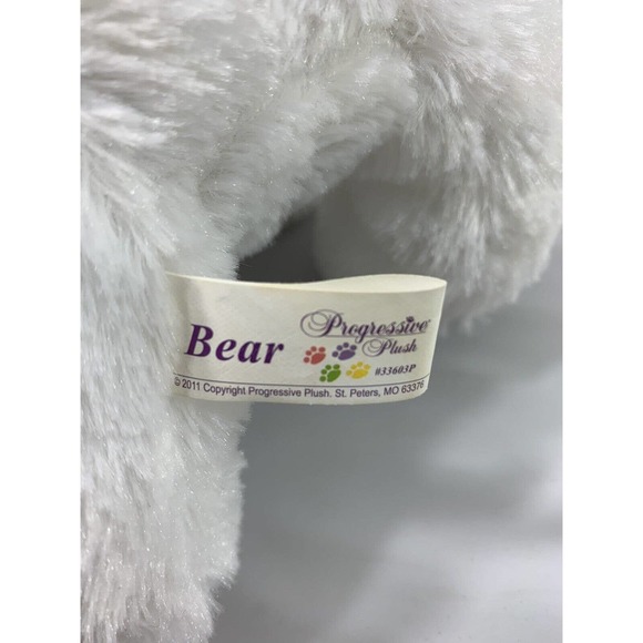 2011 Progressive Plush White Teddy Bear Stuffed Animal Toy 12" Soft - Picture 3 of 10